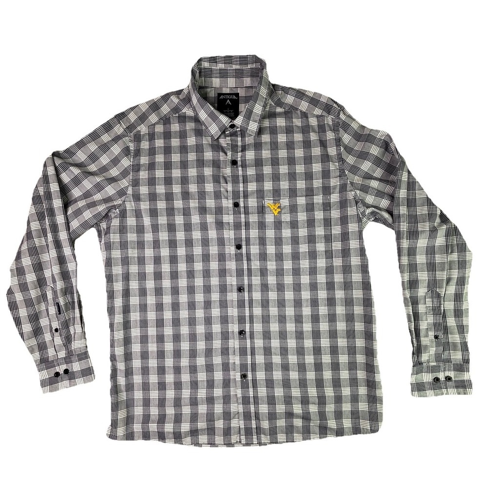 West Virginia Mountaineers Long Sleeve Shirt Mens Large Button Up Plaid NCAA